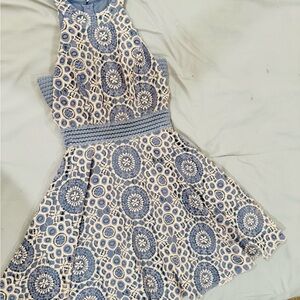 Blue and Cream Crochet Dress